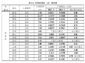 表2-1 米易县烟站（占）情况表