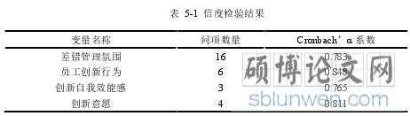 表  5-1  信度检验结果