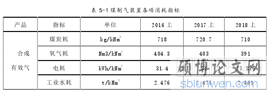 表 5-1 煤制气装置各项消耗指标