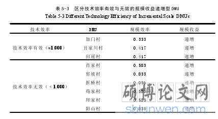 表 5-3 区分技术效率有效与无效的规模收益递增型 DMU
