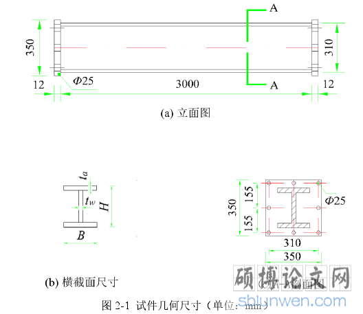图 2-1  试件几何尺寸（单位：mm）