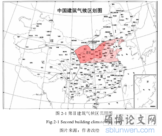 图 2-1 第Ⅱ建筑气候区范围图