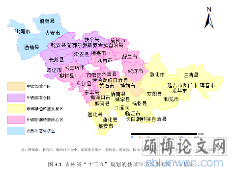 图 3.1  吉林省“十三五”规划的县域经济发展布局三大板块