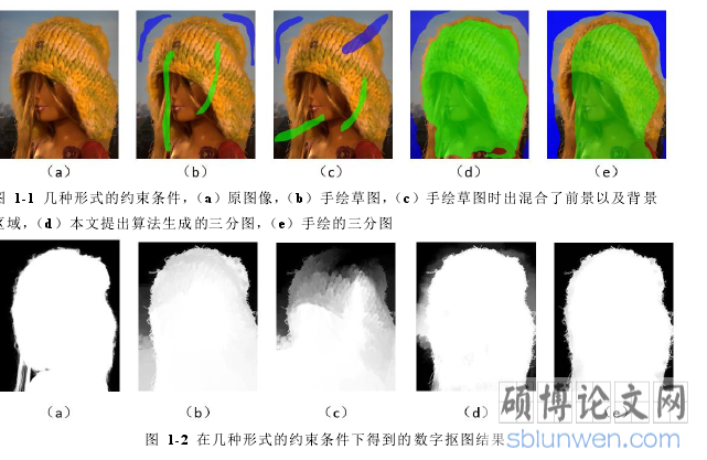图 1-2 在几种形式的约束条件下得到的数字抠图结果