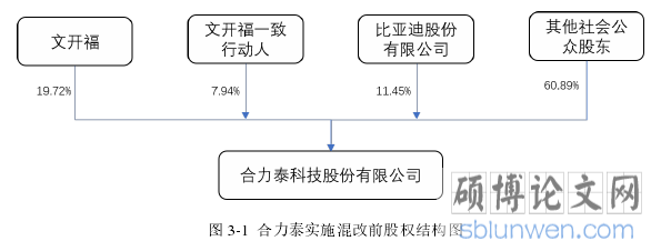 图 3-1  合力泰实施混改前股权结构图