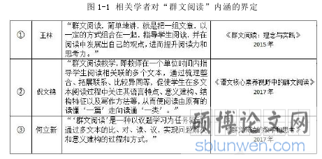 图 1-1 相关学者对“群文阅读”内涵的界定