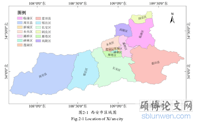 图2-1  西安市区域图