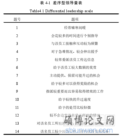 表 4-1 差序型领导量表