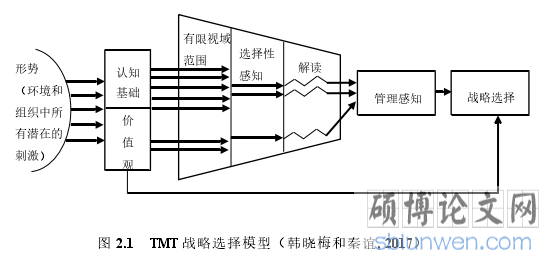 图 2.1   TMT 战略选择模型（韩晓梅和秦谊, 2017）