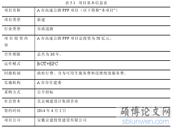 表 5.1 项目基本信息表