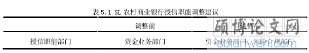 表5.1 SL 农村商业银行授信职能调整建议