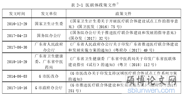 表 2-1 医联体政策文件