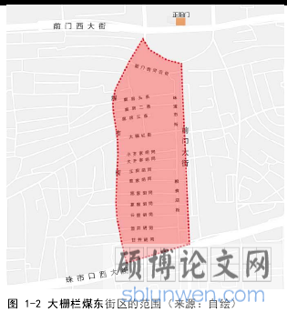 图 1-2 大栅栏煤东街区的范围（来源：自绘）