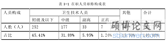 表 3-1 在职人员职称构成表