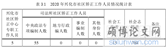 表 3.1 2020 年兴化市社区矫正工作人员情况统计表