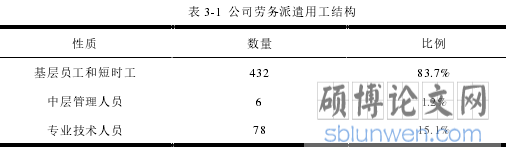 表 3-1 公司劳务派遣用工结构