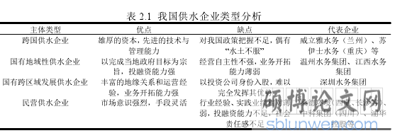 表 2.1 我国供水企业类型分析
