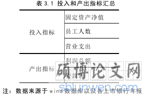 表 3.1 投入和产出指标汇总