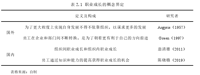 表 2.1 职业成长的概念界定